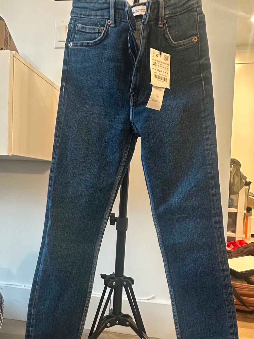 Zara Men's Slim Straight Jeans in Dark Blue